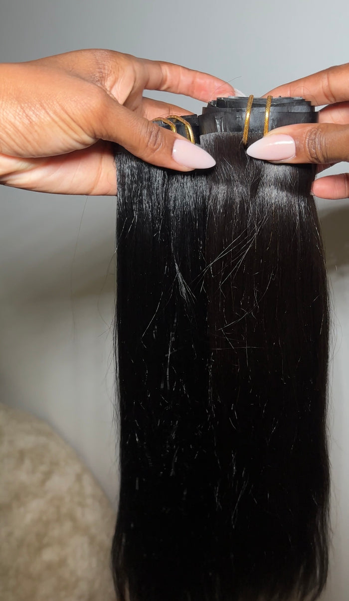 Yaki Straight Seamless Clip-In Extensions - 18" / Natural Black