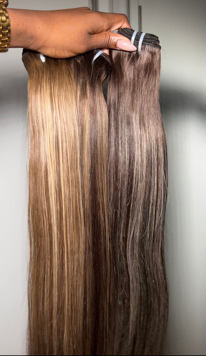 Honey Melt, Mocha Swirl & Cool Cashmere (Bundles, Seamless Clip-Ins, Closures) - Seamless Clip-In / Mocha Swirl / 24”