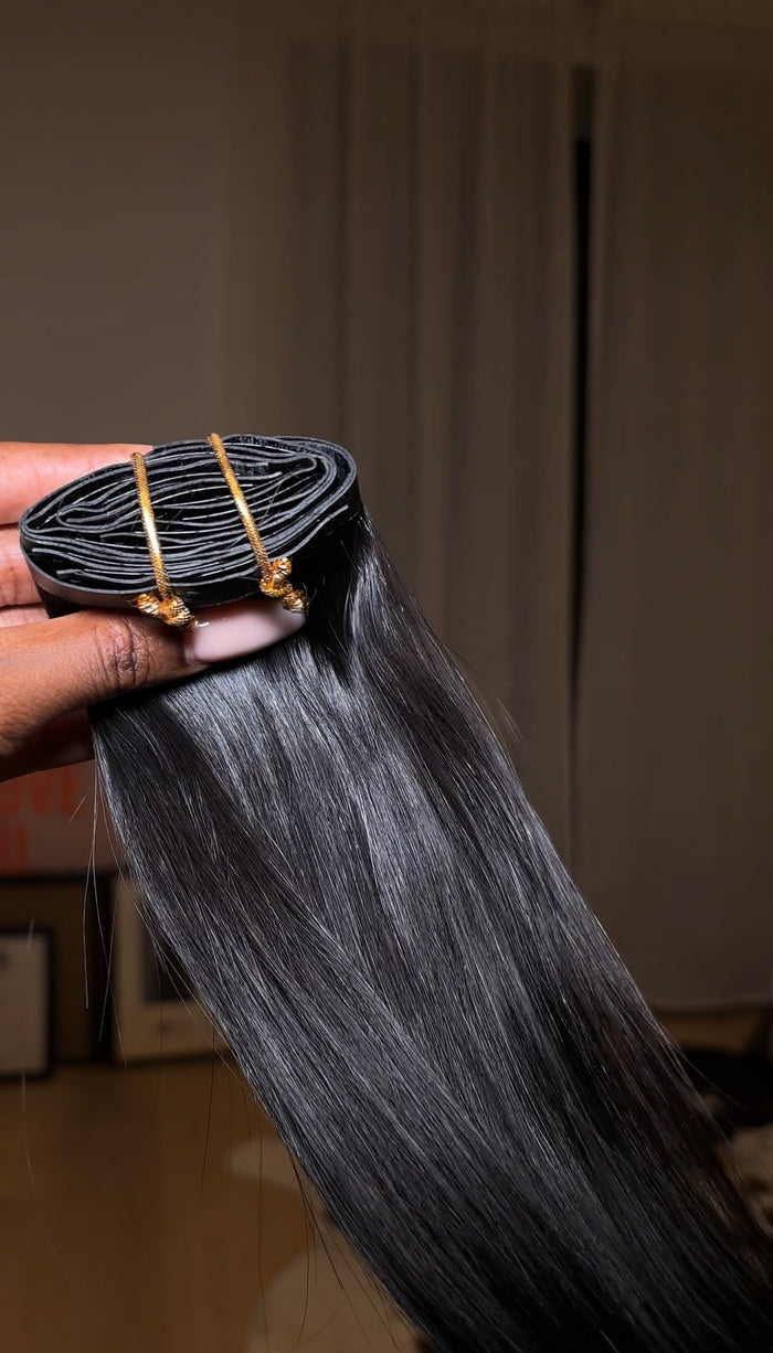 Straight Seamless Clip-In Extensions - 16" / Natural Black