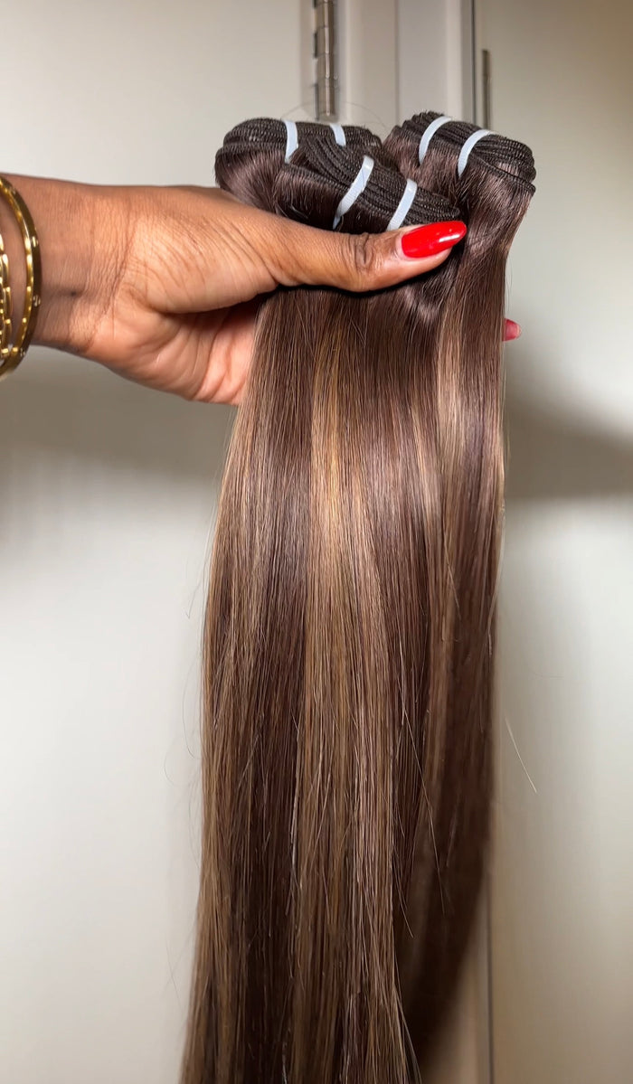 Honey Melt, Mocha Swirl & Cool Cashmere (Bundles, Seamless Clip-Ins, Closures) - Bundle / Mocha Swirl / 18”