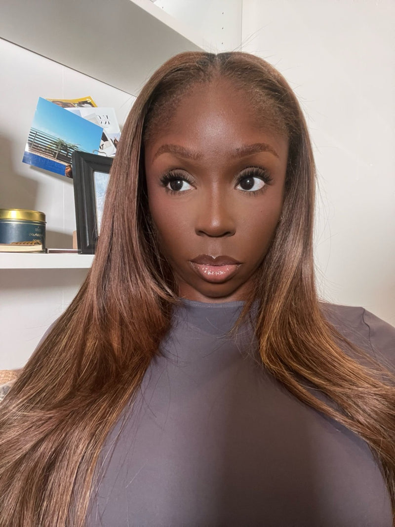 U-Part Middle custom wig in Light Ash Brown and Mocha Swirl